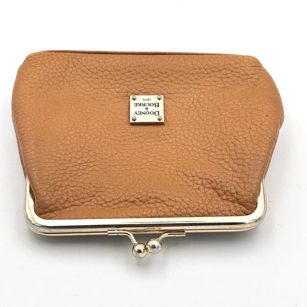 Dooney & Bourke Coin Wallet Purse Kiss Lock Designer Pebble Leather Clutch Tan